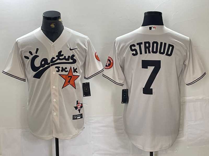 Men%27s Houston Astros #7 CJ Stroud Cream Cactus Jack Cool Base Jersey